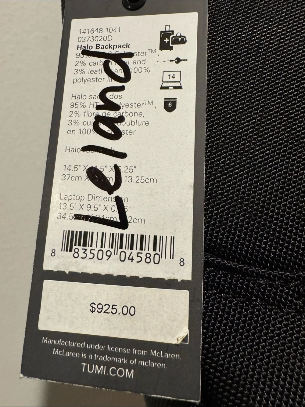 New Tumi x McLaren Halo Black and Orange Trim Men's Backpack — Sleek Urban Carry